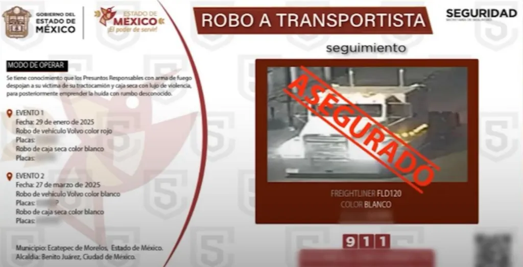 Detienen a presunta célula dedicada al robo de transporte de carga en el Edomex