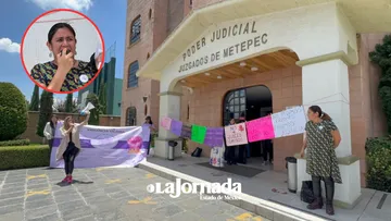 Protesta víctima de violencia vicaria en Metepec