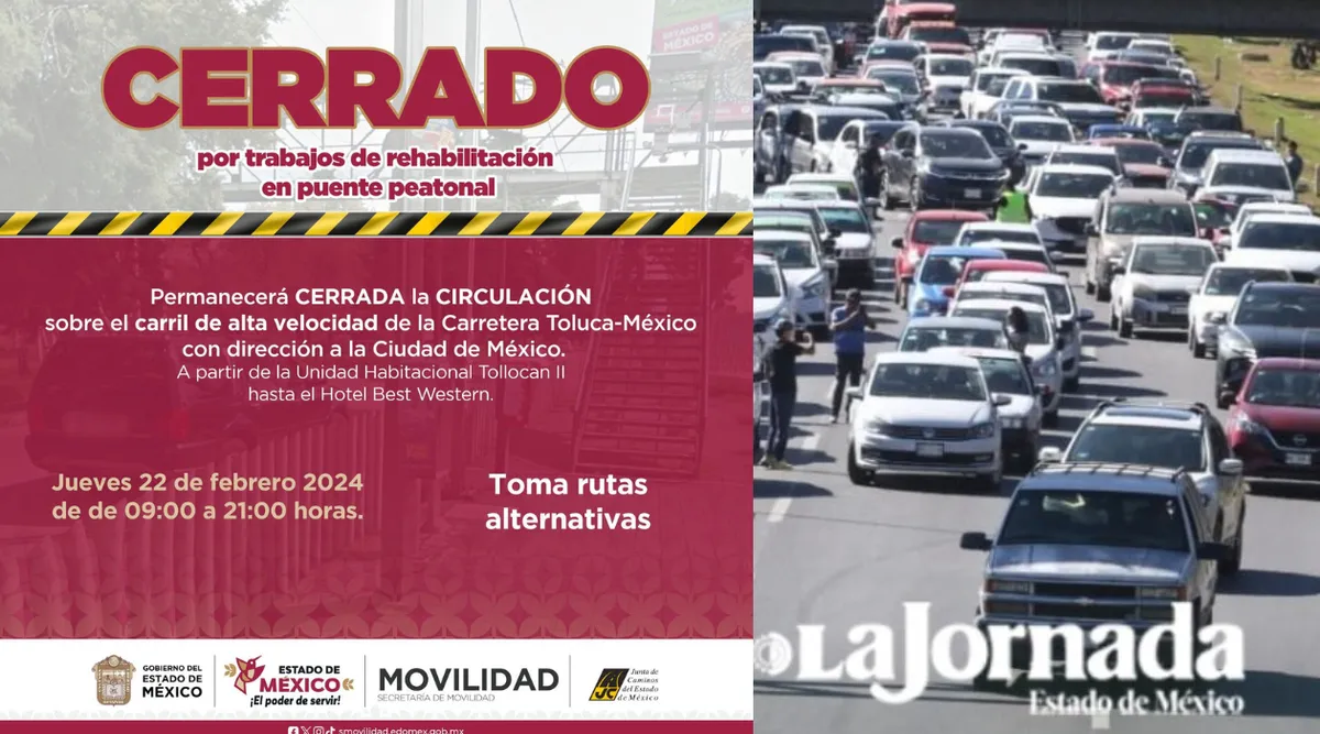 Toluca: Paseo Tollocan hacia CDMX, cerrado por obras de rehabilitación
