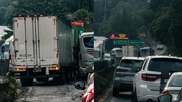 Choque entre tráiler y autobús colapsa la México-Toluca rumbo a la CDMX