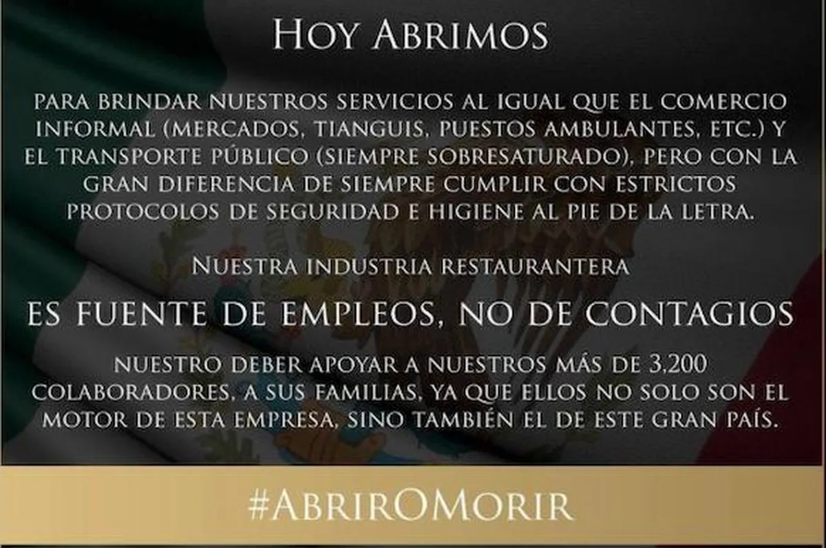 Apoyo a apertura de restaurantes en semáforo rojo