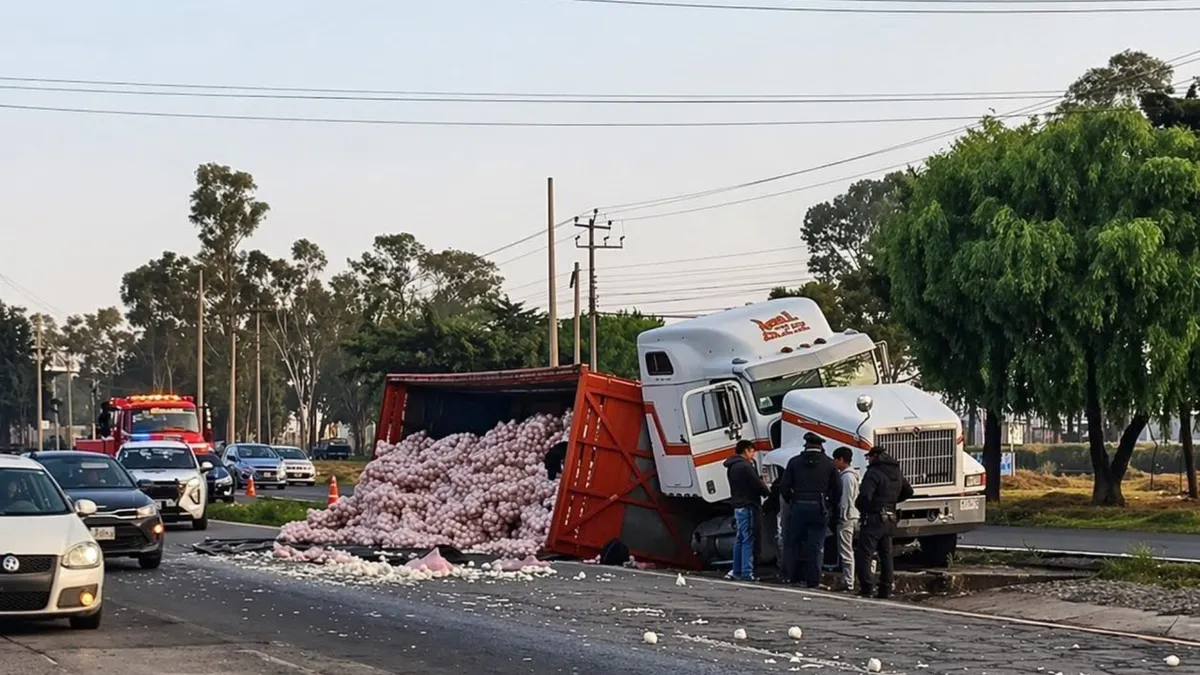 Vuelca tráiler cargado con cebolla en la Toluca-Palmillas