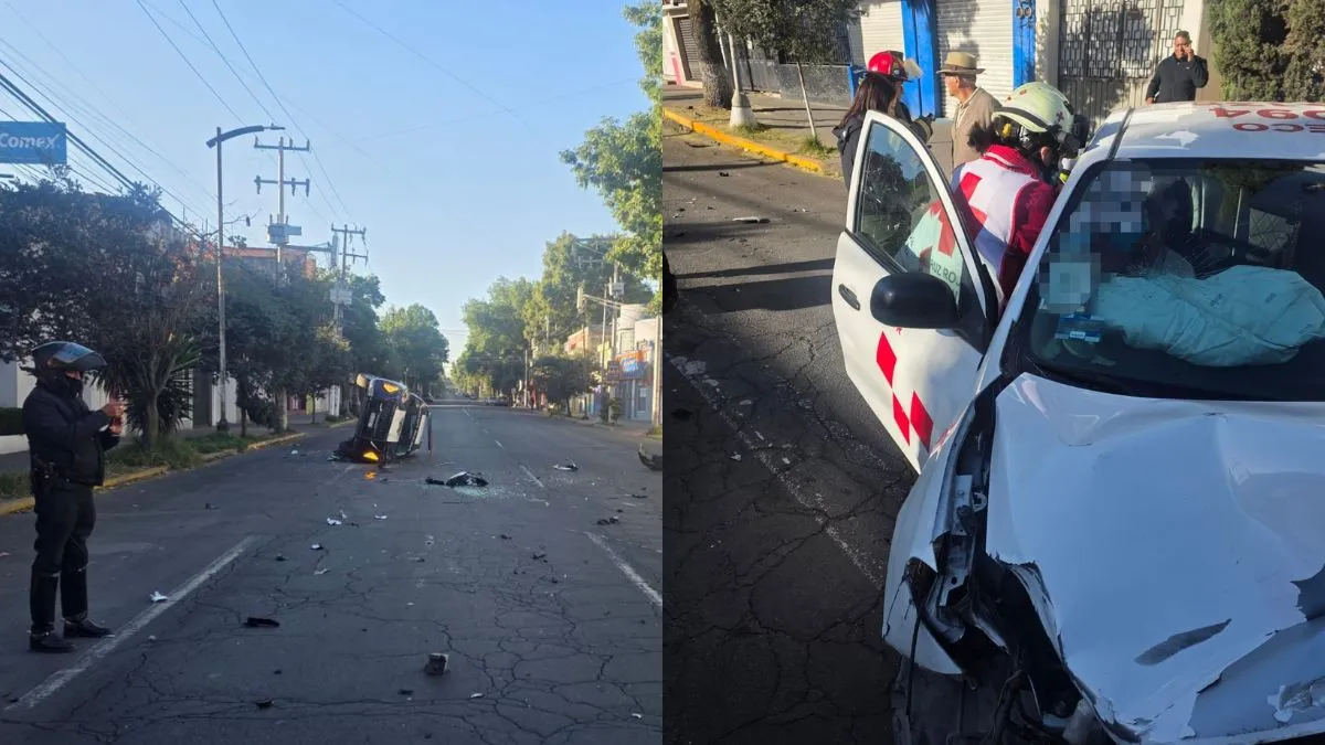 Patrulla fue impactada por un taxista en Toluca; autoridades atendieron el percance