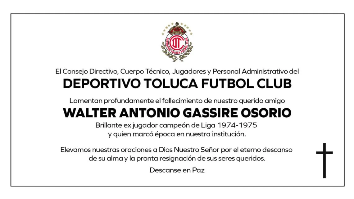 Murió el “flaco” Gassire, ex jugador campeón del Toluca FC