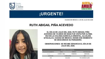 Ficha de búsqueda oficial de Ruth Abigail Piña Acevedo, menor desaparecida en la Agrícola Oriental.