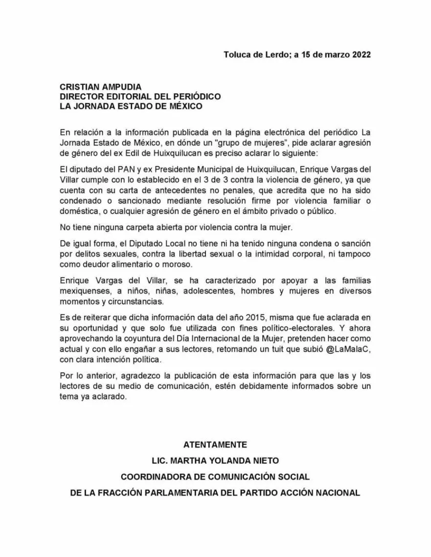 Enrique Vargas del Villar aclara acusaciones sobre violencia