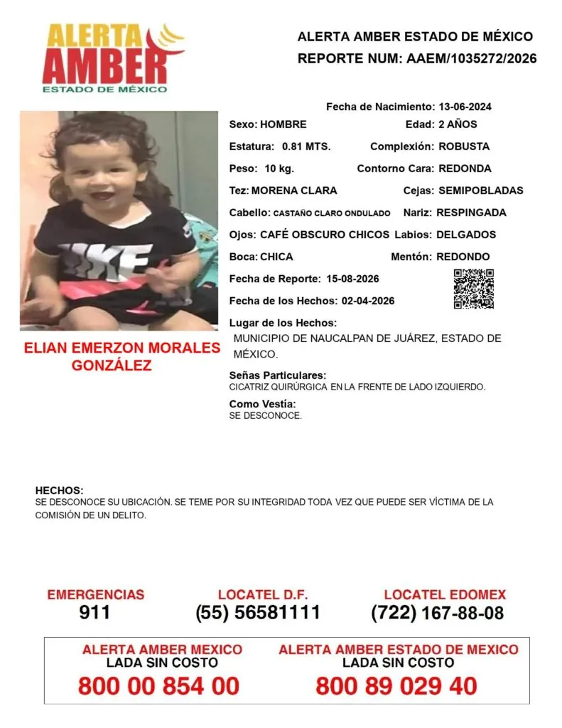 Alerta Amber: Se busca a Elian Emerzon Morales González; desapareció en Naucalpan