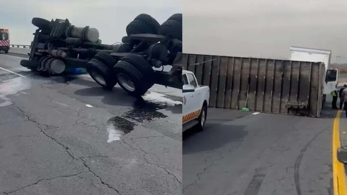 Tráiler vuelca sobre Circuito Exterior Mexiquense