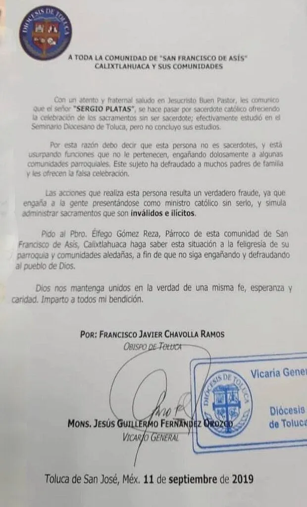 Alertan por falso sacerdote en Lerma y Toluca