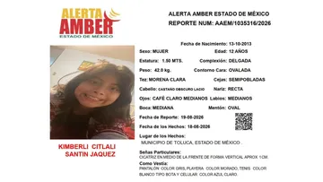 Alerta Amber: Se busca a Kimberli Citlali Santin Jaquez, desaparecida en Toluca
