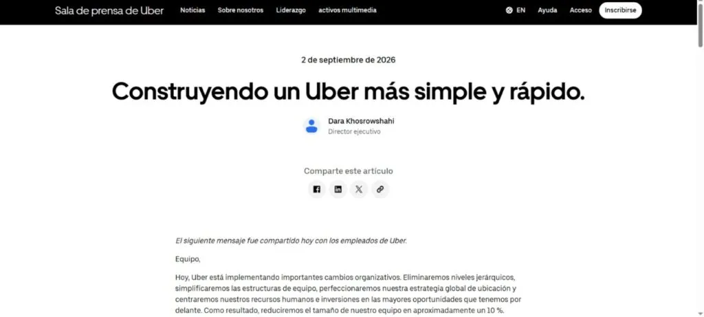 Uber despide a más de tres mil empleados a nivel mundial