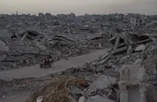 Palestinos entre los escombros dejados por la ofensiva israelí en el barrio de Sheikh Radwan, ciudad de Gaza