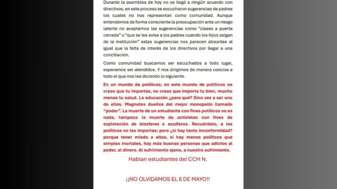 CCH Naucalpan: Sin acuerdos entre estudiantes, padres de familia y directivos