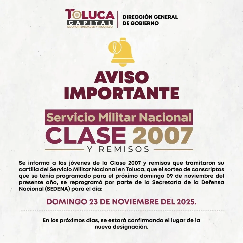 Fecha para nuevo sorteo para Cartilla de Servicio Militar en Toluca