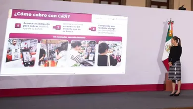 Claudia Sheinbaum durante una conferencia en la que habló sobre la ley de economía digital y el impulso a los pagos electrónicos.