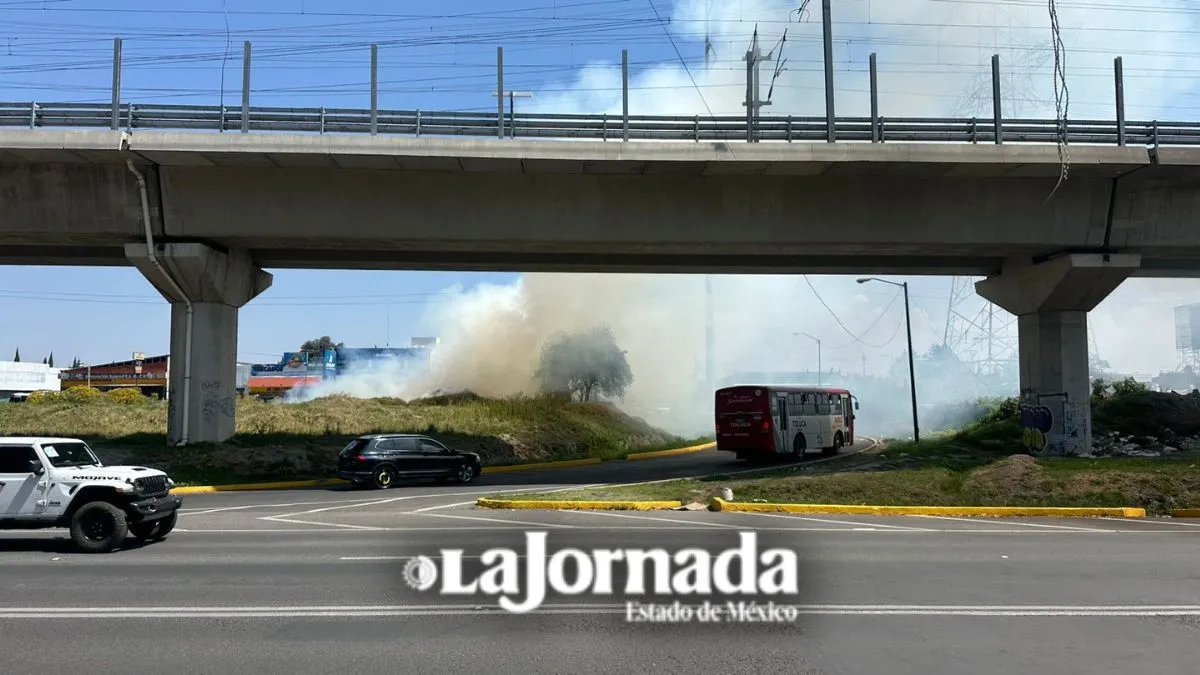Pastizal se incendia en Av. Las Torres, Metepec