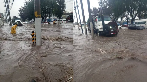 Lluvias dejan encharcamientos en la Av. José López Portillo a la altura de Tultitlán