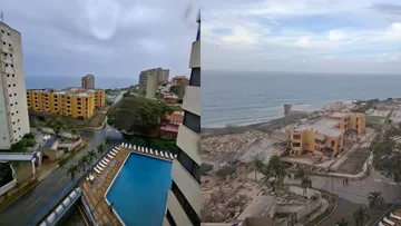 Equipos de rescate trabajan entre los escombros del Oasis Beach mientras familiares esperan noticias de posibles sobrevivientes.