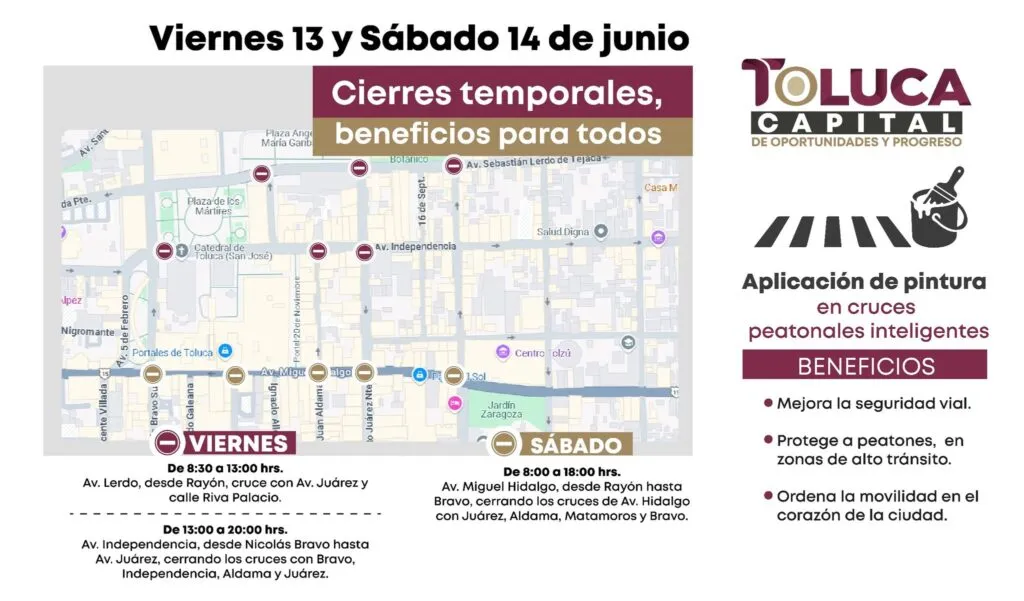 ¡Atención! Habrá cierres en el Centro de Toluca por trabajos en peatonales inteligentes
