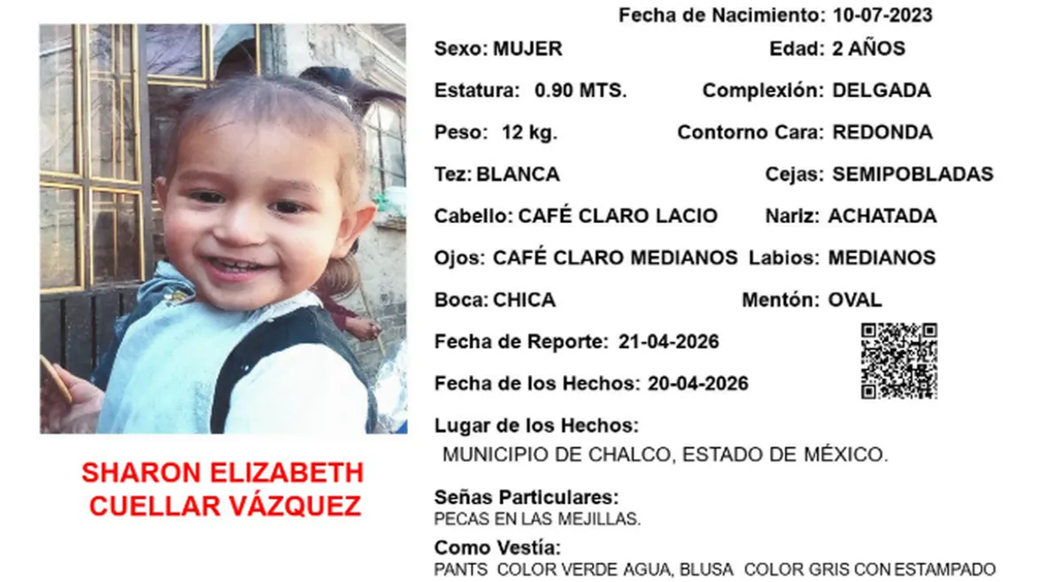 ALERTA AMBER: Se busca a Sharon Elizabeth Cuellar Vázquez en Chalco