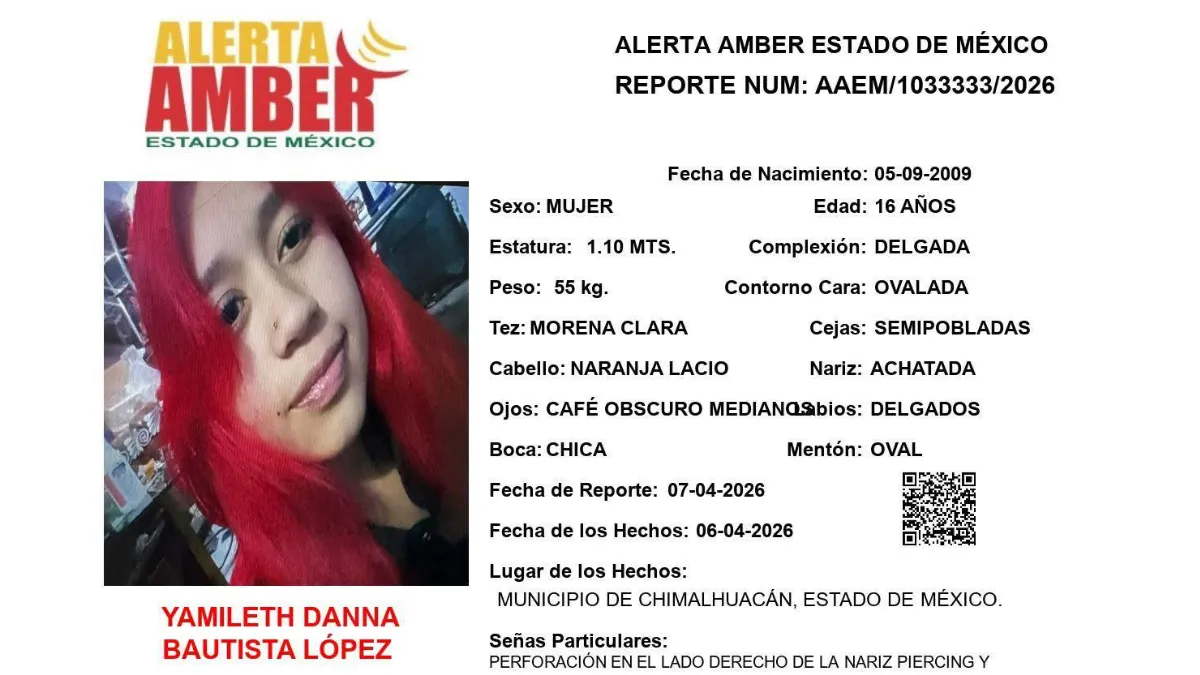 Ayuda a localizar a Yamileth Danna Bautista López, de 16 años. Desapareció en Chimalhuacán, Edomex.