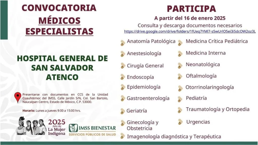 IMSS lanza convocatoria para médicos del nuevo Hospital de Atenco