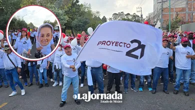Organización Proyecto 21 marcha en respaldo a Claudia Sheinbaum, Delfina Gómez y Ricardo Moreno