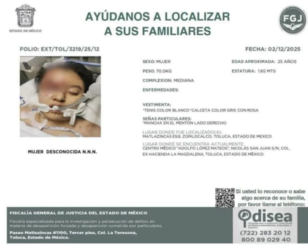 Tras accidente en Toluca, autoridades buscan a familia de joven en estado grave