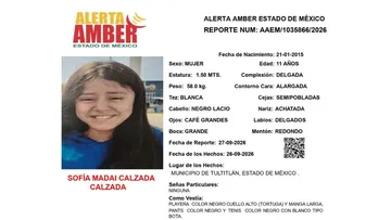 Alerta Amber: Se busca a Sofía Madai Calzada Calzada; desapareció en Tultitlán