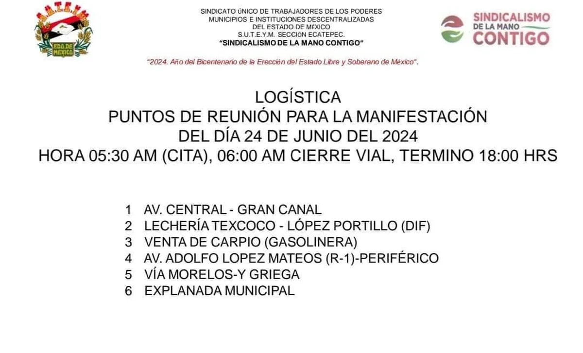 Anuncian manifestación del Sindicato Único de Trabajadores para el 24 de Junio