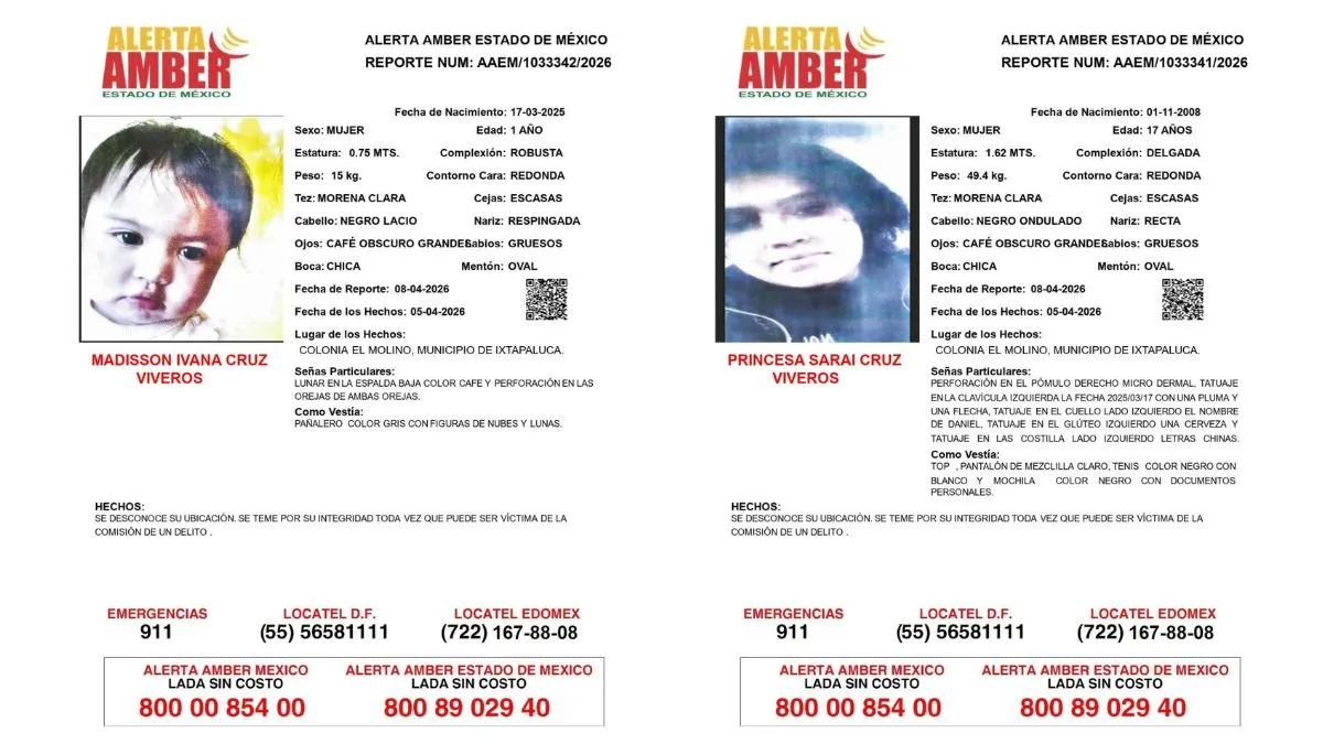 Alerta Amber: Se busca a Madisson y Princesa Cruz Viveros; desaparecieron en Ixtapaluca