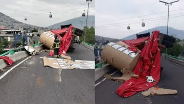 Tráiler vuelca en la México-Pachuca; bomberos atienden la emergencia