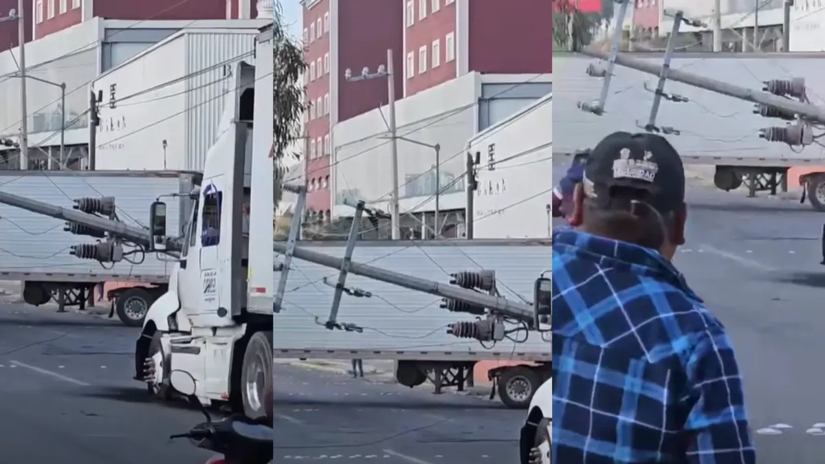 Tráiler queda atrapado tras caída de poste en Tlalnepantla [VIDEO]