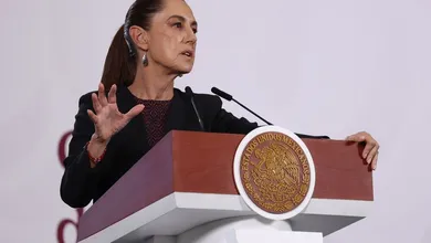 La presidenta Claudia Sheinbaum, durante su conferencia de prensa desde Palacio Nacional.