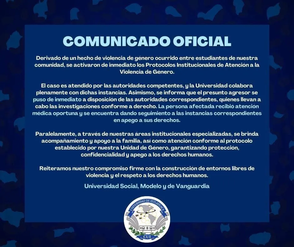 Universidad de Ixtlahuaca activa protocolos por caso de agresión contra una estudiante