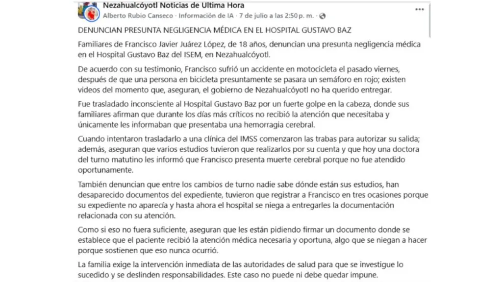 Señalan negligencia en hospital de Neza; ayuntamiento hace caso omiso