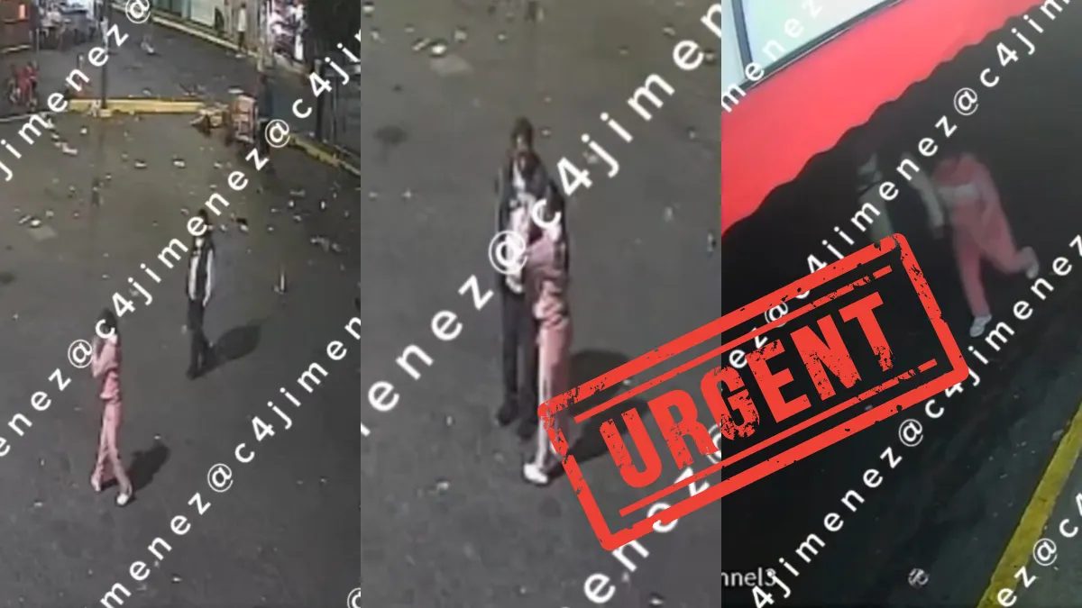 Momento en que el hombre toma de la mano a la joven con síndrome de Down en Iztapalapa.