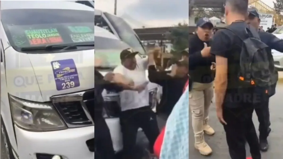 Momento en que una mujer policía cachetea a un chofer durante un operativo en Teoloyucan.