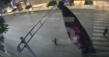 [VIDEO] Paracaidista aterriza de emergencia y queda atorado en semáforo de CDMX