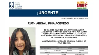 Ficha de búsqueda oficial de Ruth Abigail Piña Acevedo, menor desaparecida en la Agrícola Oriental.