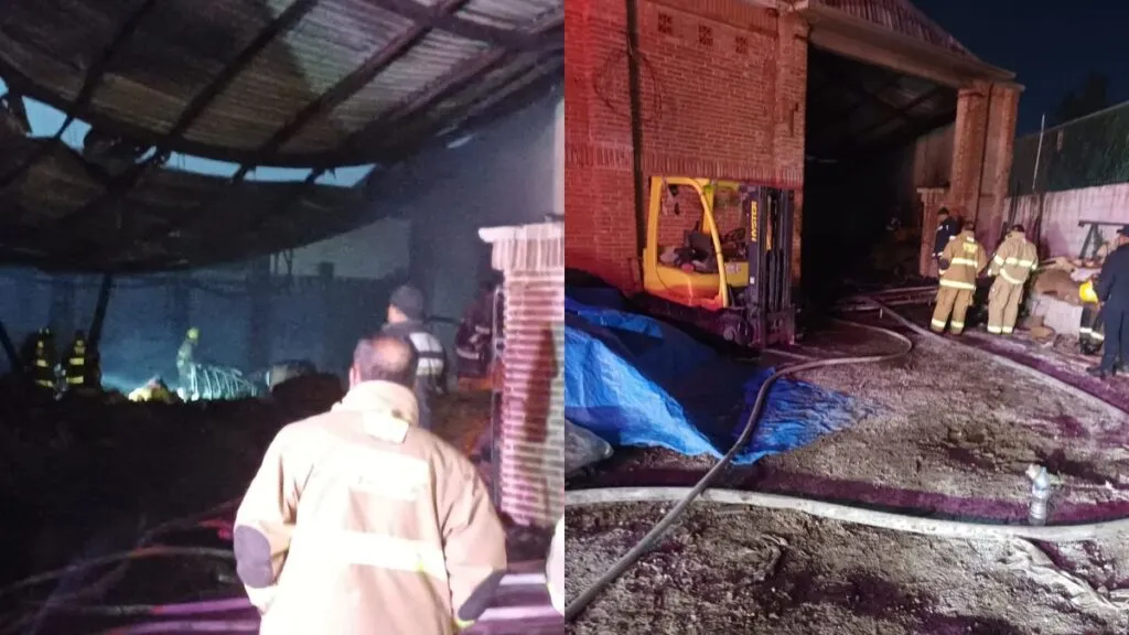 Bombero resulta herido durante incendio de fábrica en Teotihuacán