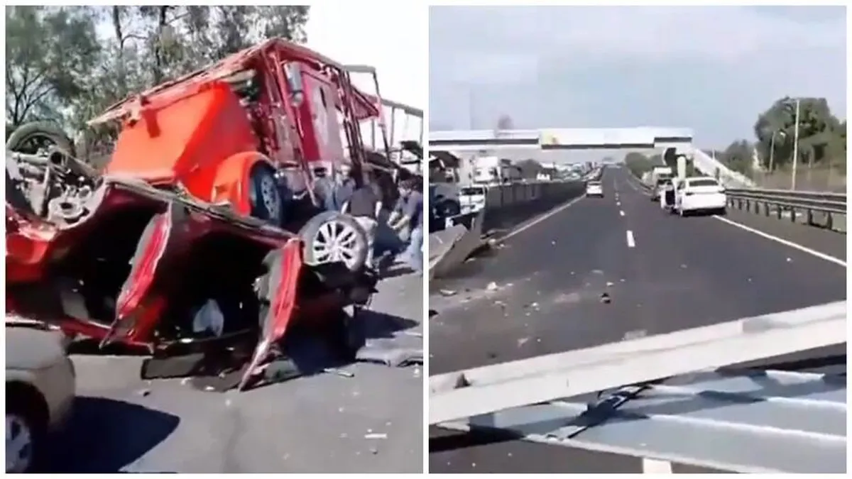 Tractocamión choca contra dos vehículos en el Circuito Exterior Mexiquense