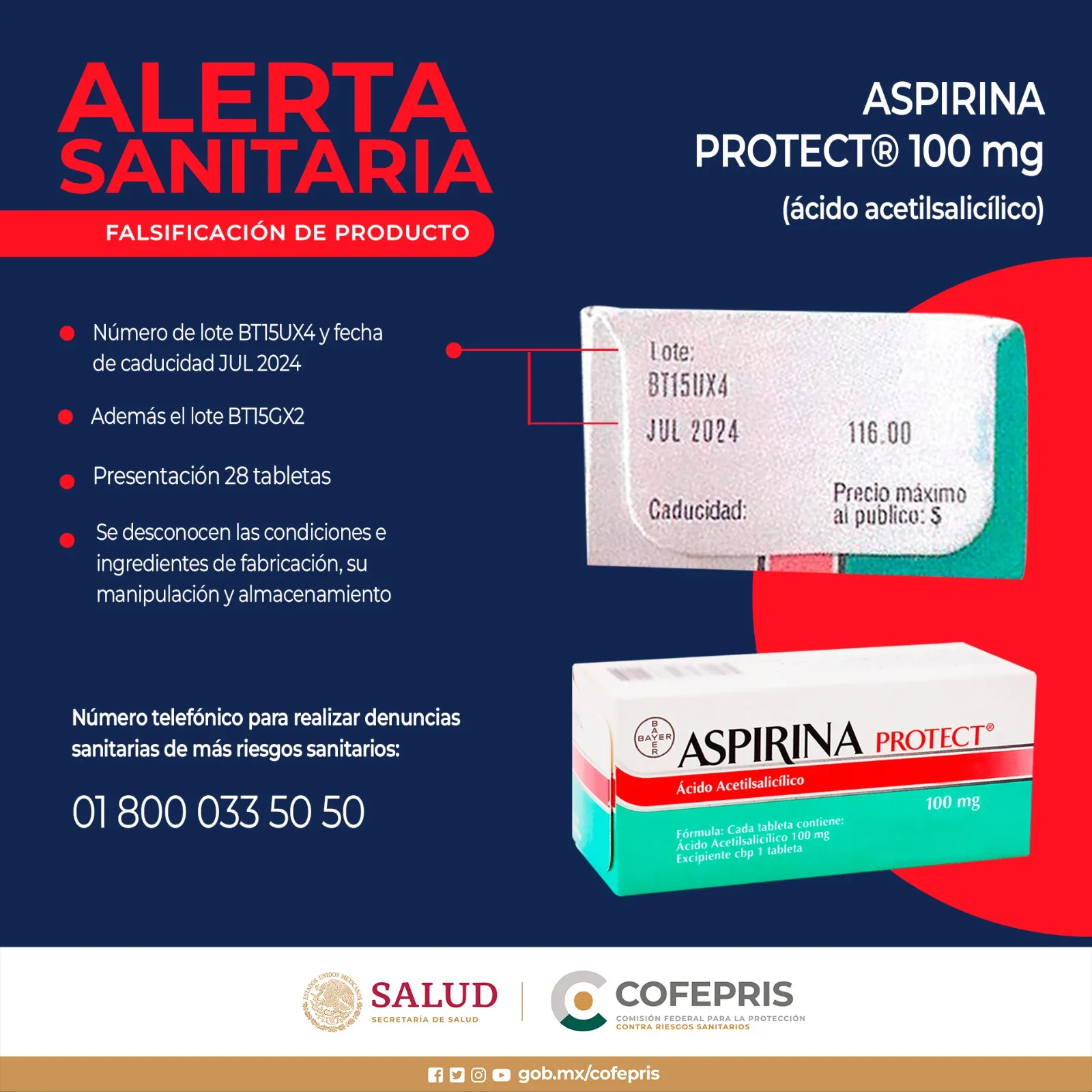 ¡Cofepris alerta sobre Aspirina Protect falsa!