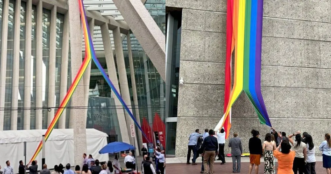 Colocan nuevamente bandera de la comunidad LGBTQ+ en el edificio del Infonavit