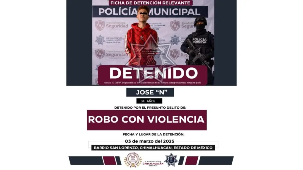 Detienen en Chimalhuacán a sujeto por presunto delito de robo con violencia
