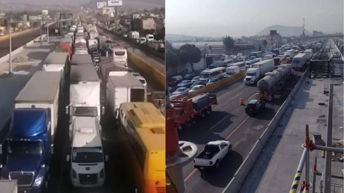 Caos vehicular en autopista México-Puebla por obras del Trolebús Chalco Santa-Marta