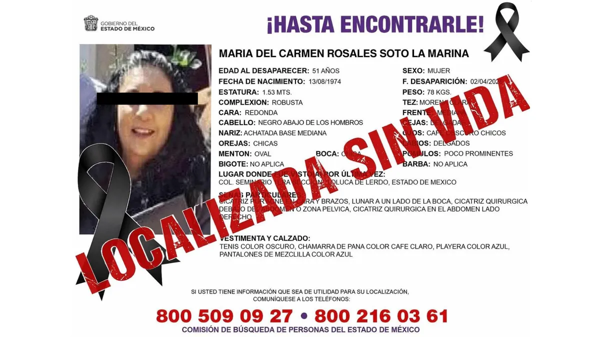 Localizan sin vida a mujer reportada como desaparecida en Toluca