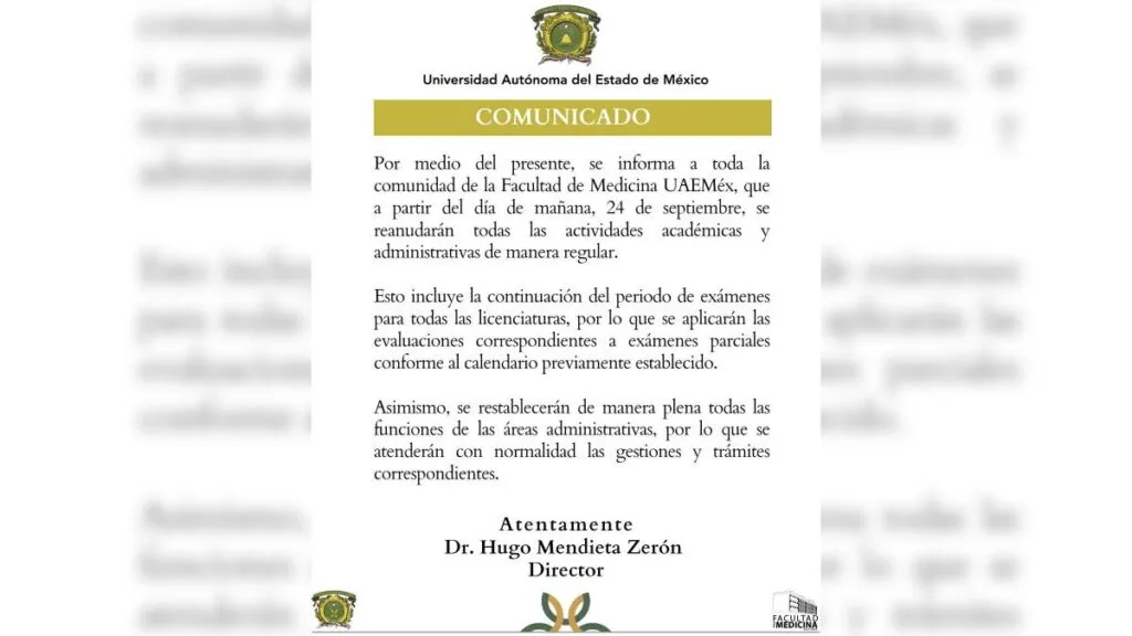UAEMéx: Facultad de Medicina levanta paro