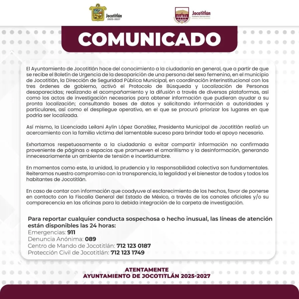 Localizan sin vida a mujer desaparecida en Jocotitlán