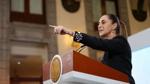 La presidenta Claudia Sheinbaum, durante su conferencia desde Palacio Nacional.
